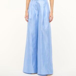 STAUD Sky Blue Silk Wide Leg Trousers size 12